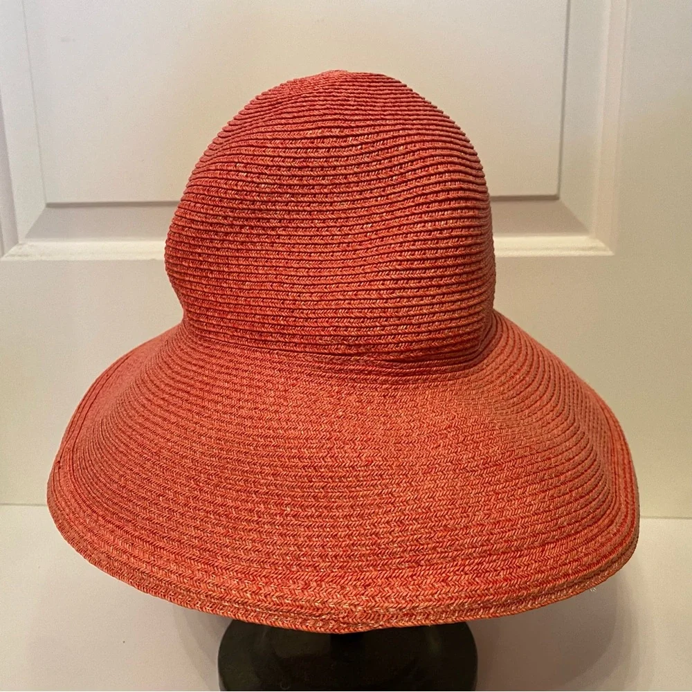 ERIC JAVITS HAT PINK WIDE BRIM STRAW SUN PACKABLE SQUISHEE USA - Picture 6 of 10